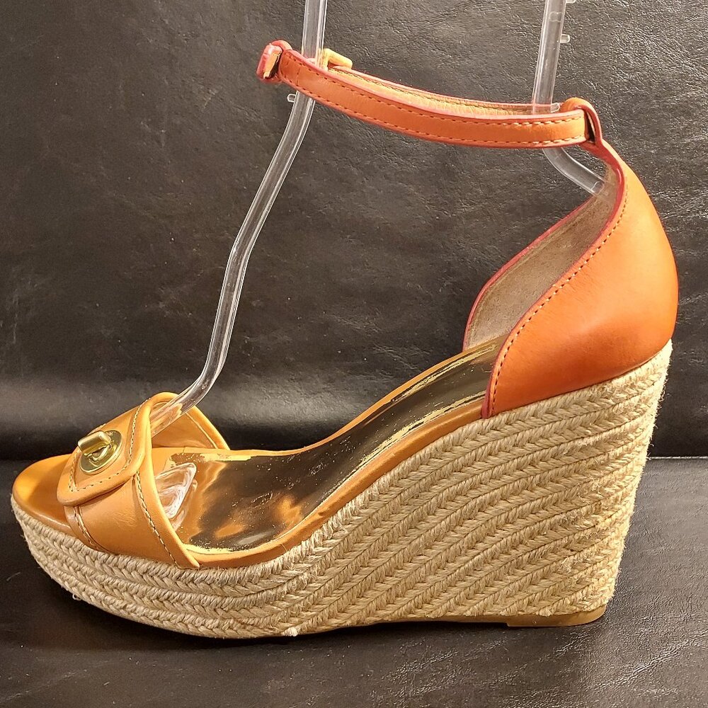 Coach Sandals Size 10 Glinda Espadrille Wedge Ankle Strap Platform Pump Heel Tan - Picture 6 of 13
